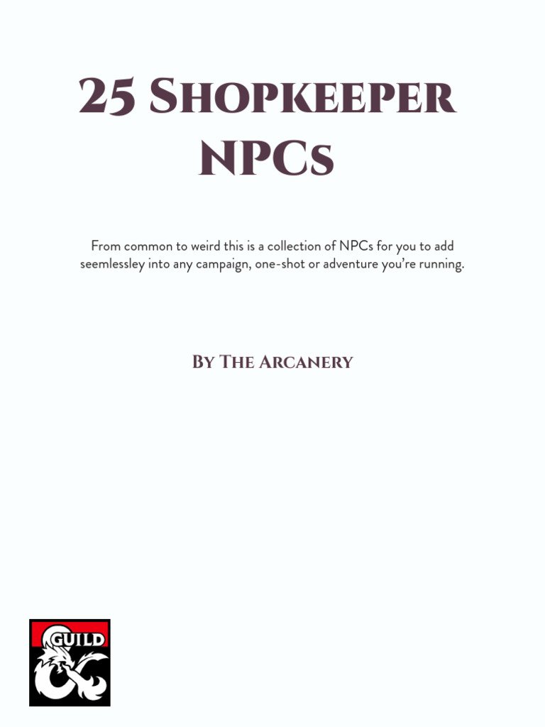 25 Shopkeeper NPCs | PDF | Dungeons & Dragons