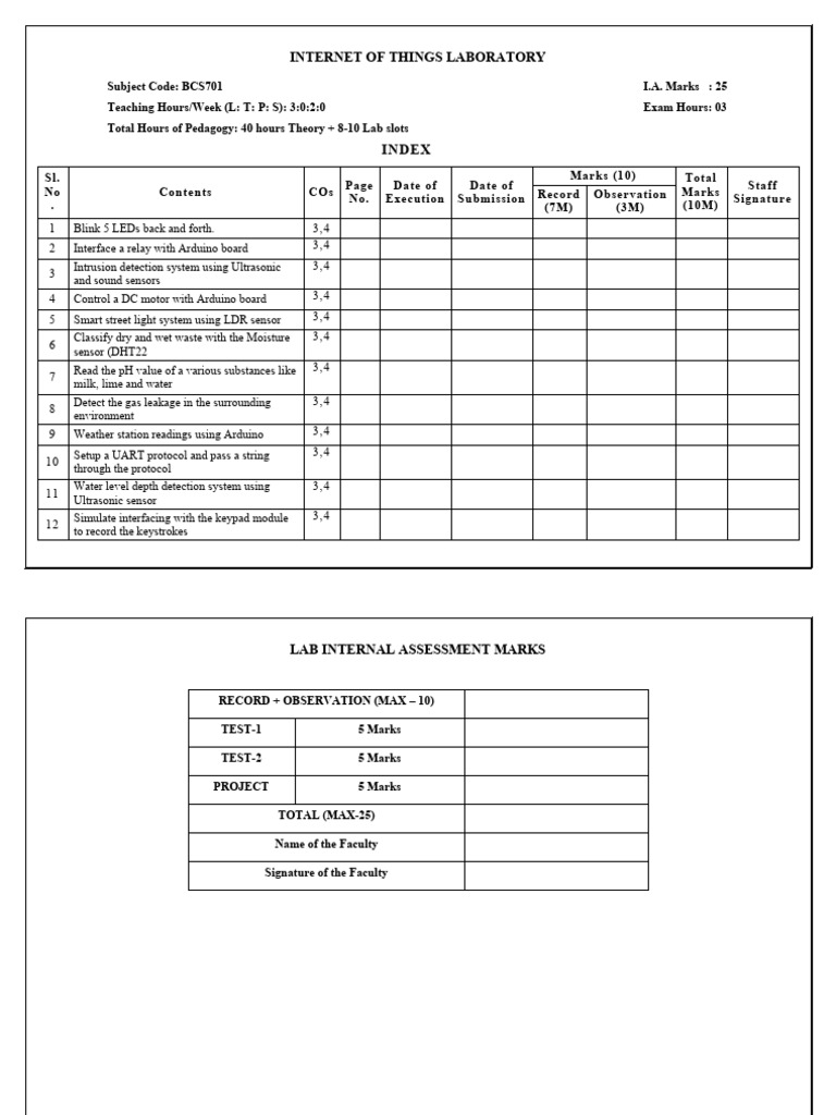 Bcs701 Iot Lab Index Sheets[1] | PDF