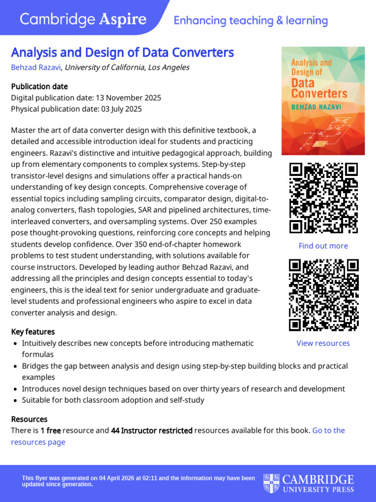 Analysis and Design of Data Converters | PDF | Analog To Digital ...