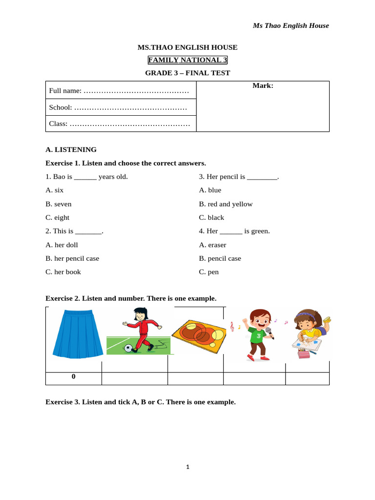 Grade 3- Ff - Final Test | PDF