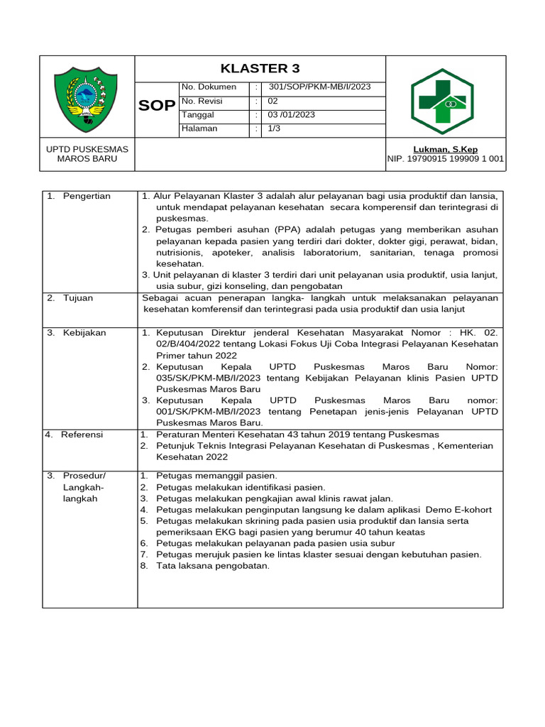 Sop Klaster 3 2023 | PDF