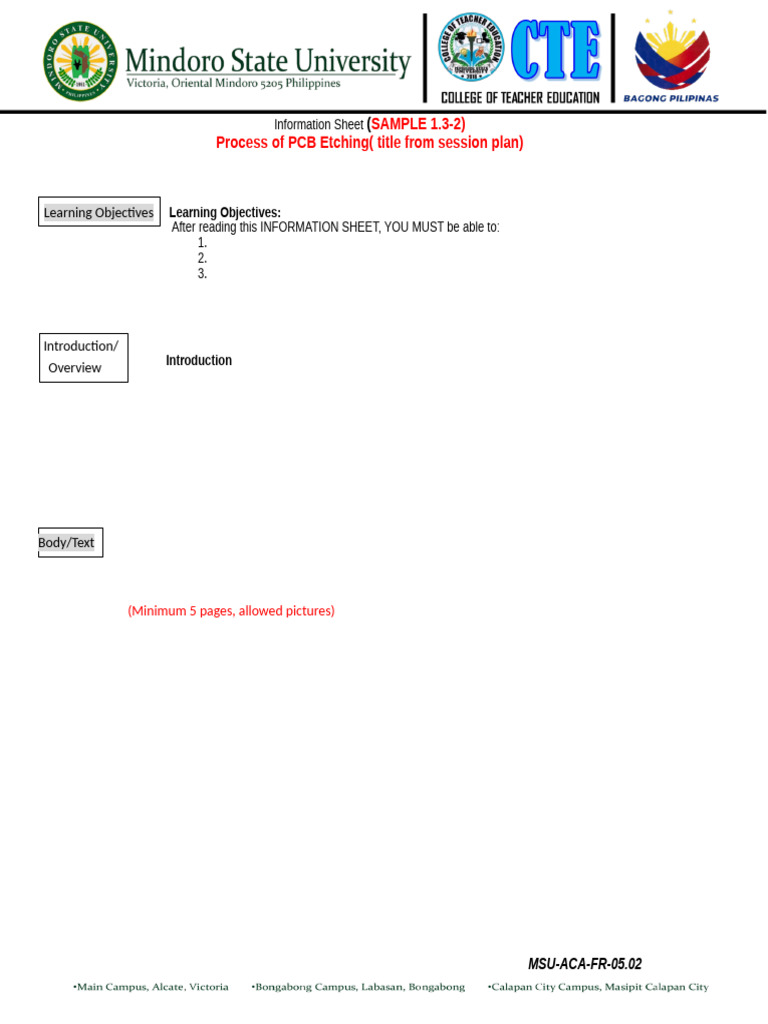 Information Sheet Task Sheet Performance Criteria Checklist Sample | PDF