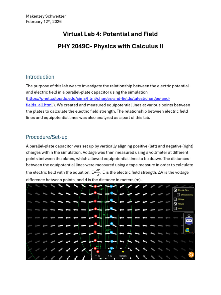 Virtual Lab 4- Electric Potential and Electric Fields | PDF | Electric ...