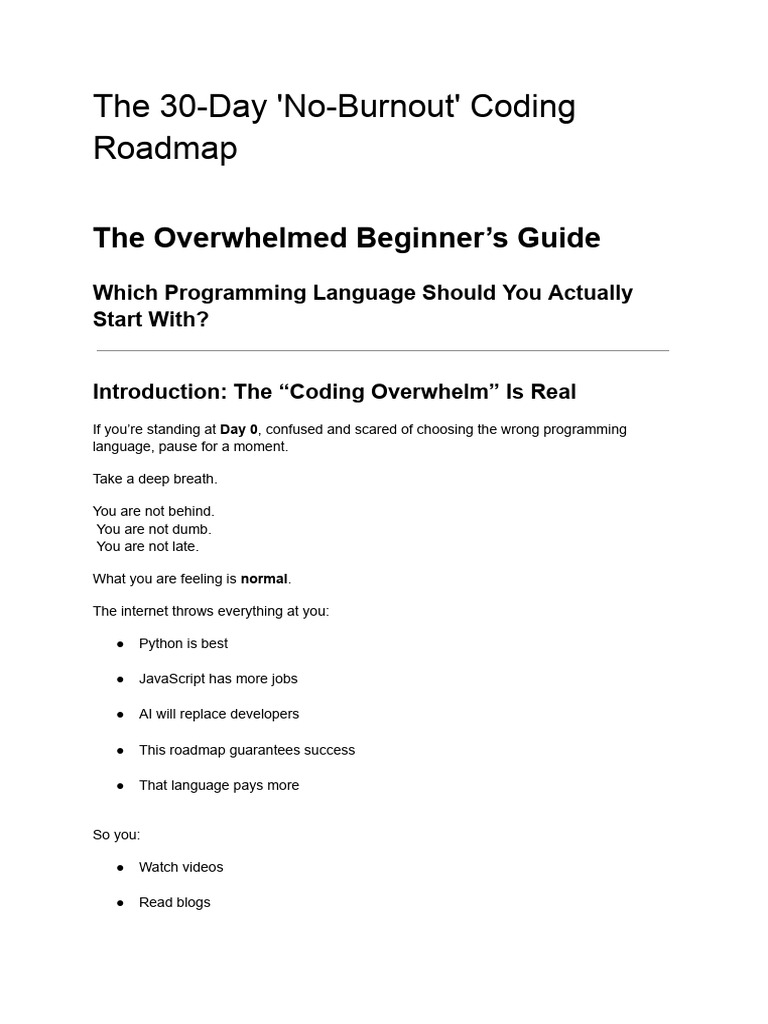 The 30-Day 'No-Burnout' Coding Roadmap | PDF | Mobile App | Computing