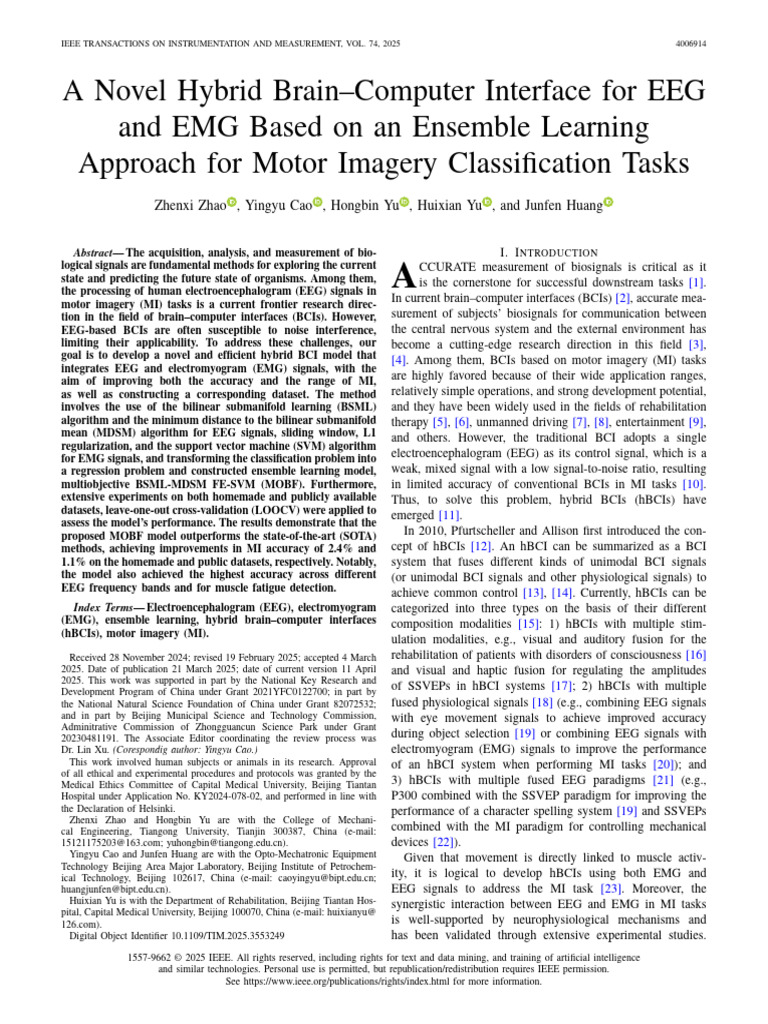 A Novel Hybrid BrainComputer Interface for EEG and EMG Based on an ...