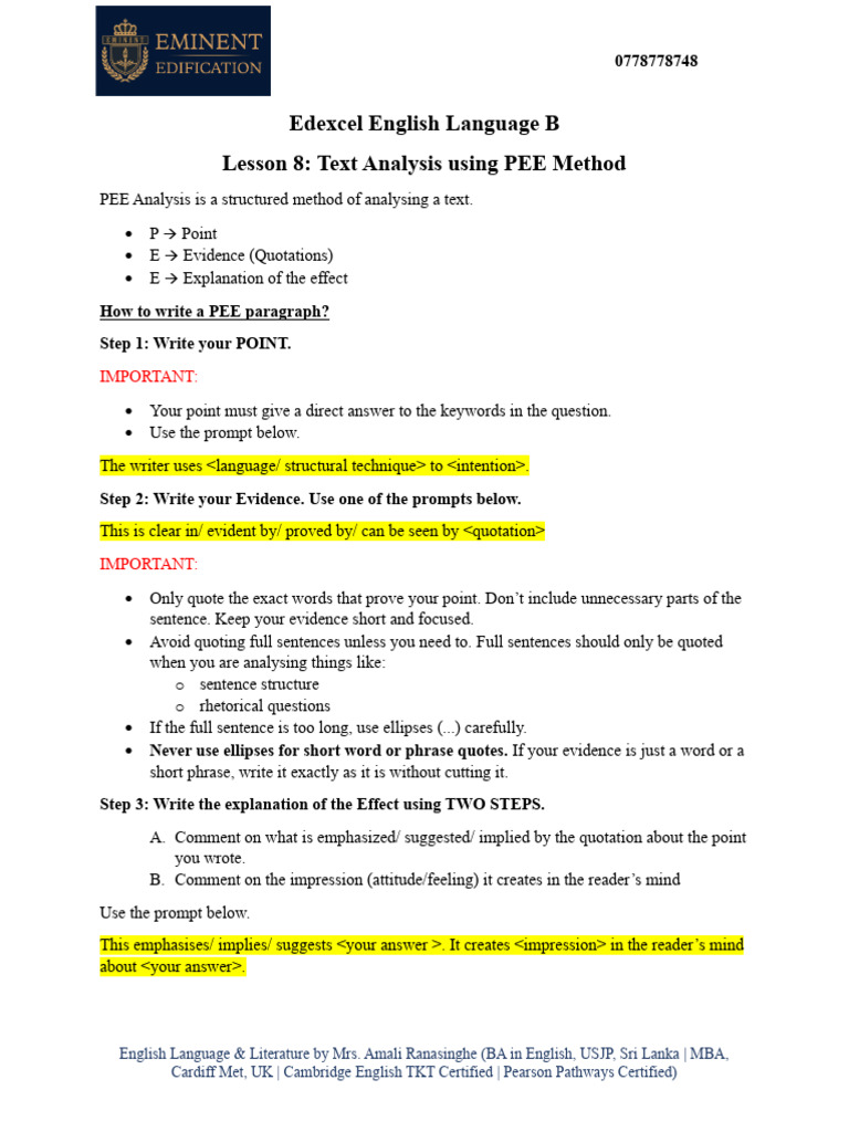 Lesson 8 PEE Technique | PDF | Ellipsis | Linguistics