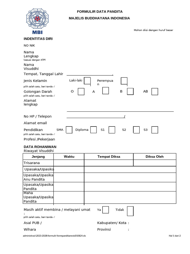 003 - Form Pandita Revisi 010824 (1) | PDF