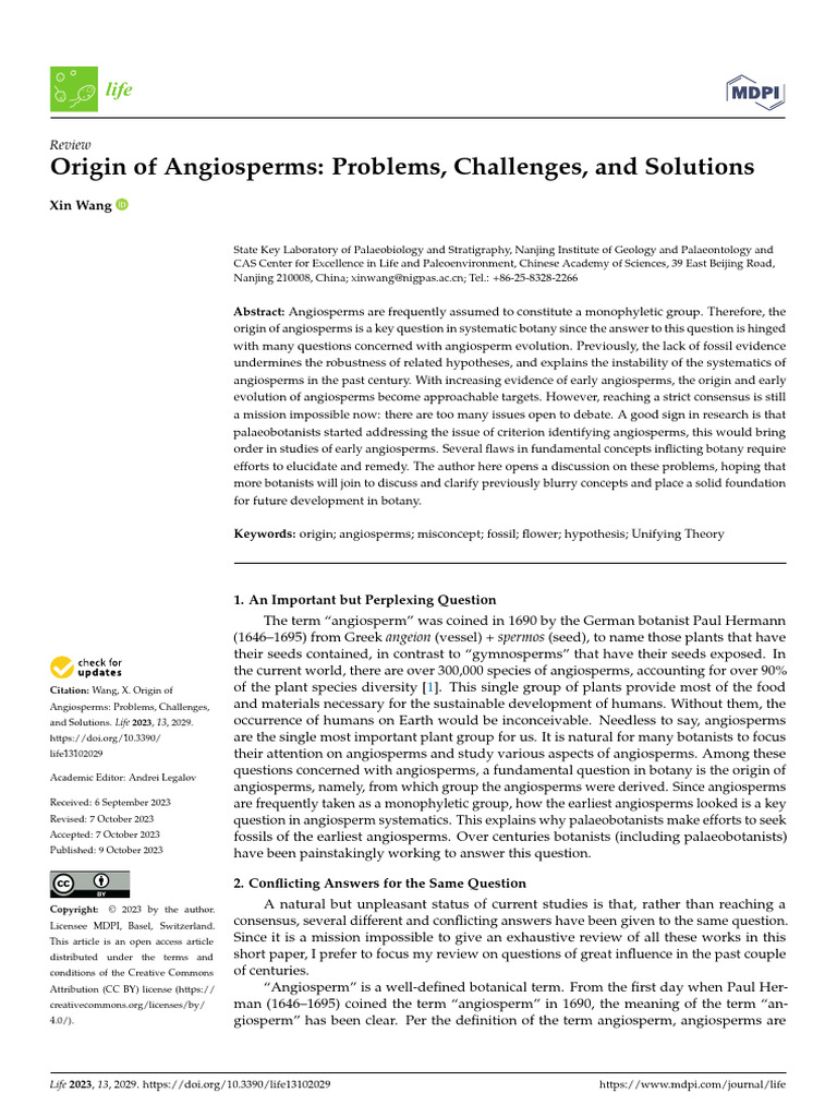 Origin of Angiosperms- Problems Challenges and Solutions | PDF | Botany ...