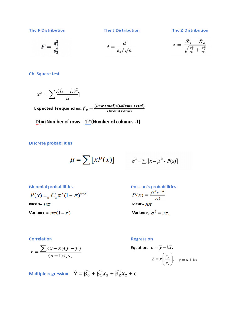 Formula Sheet BusStat for Final | PDF