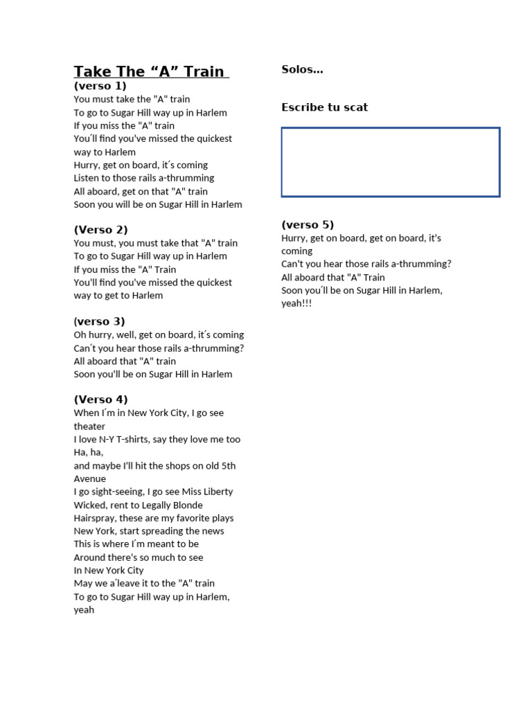 Letra Take the a Train | PDF