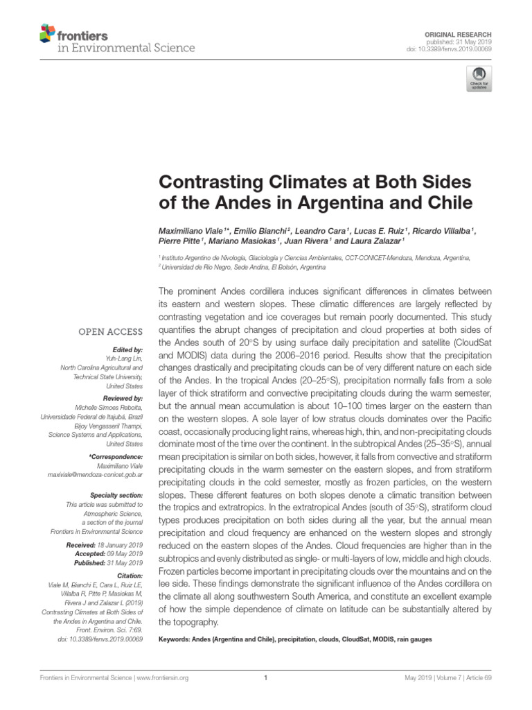 Viale Et Al_2019_Contrasting Climates at Both Sides of the Andes (1) | PDF