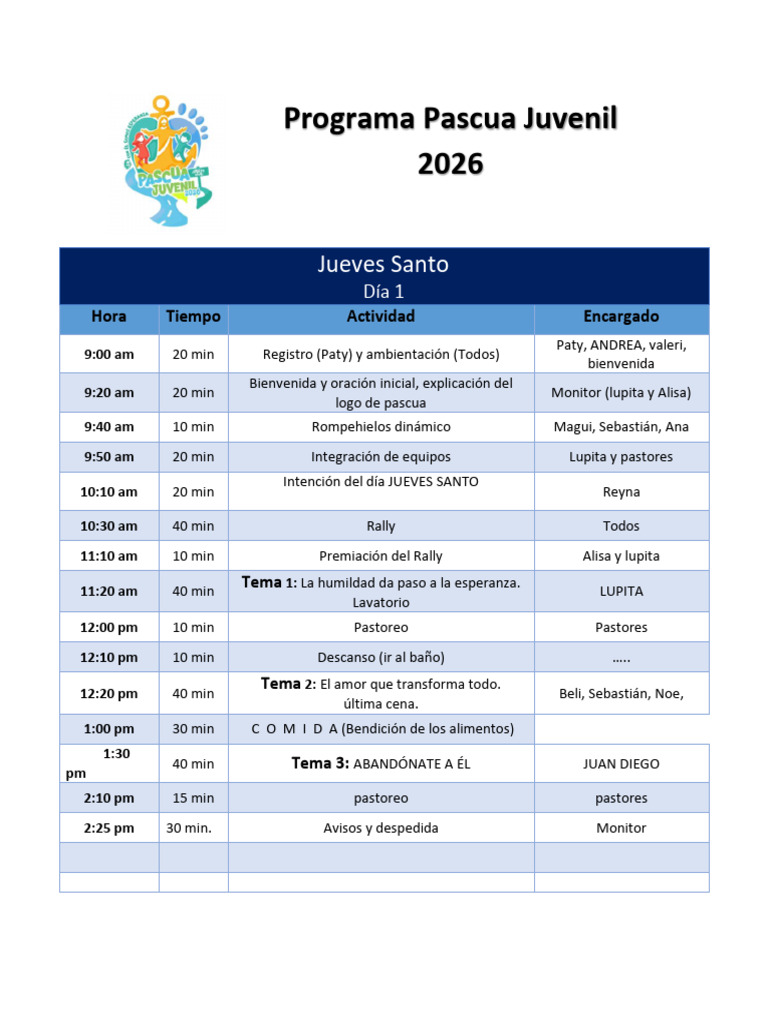 Programa de Actividades Pascua 2026-1 | PDF | Eastertide | Calendario ...