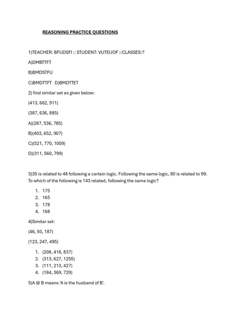 Reasoning Practice Questions | PDF