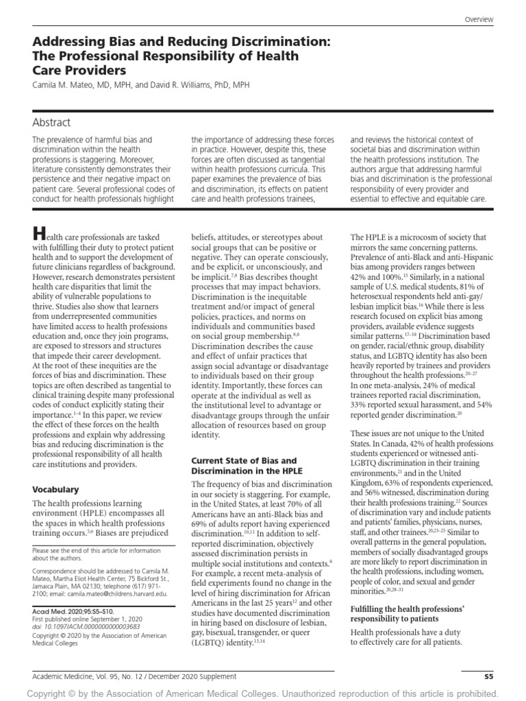 Addressing Bias and Reducing Discrimination The.2 | PDF | Health Equity ...