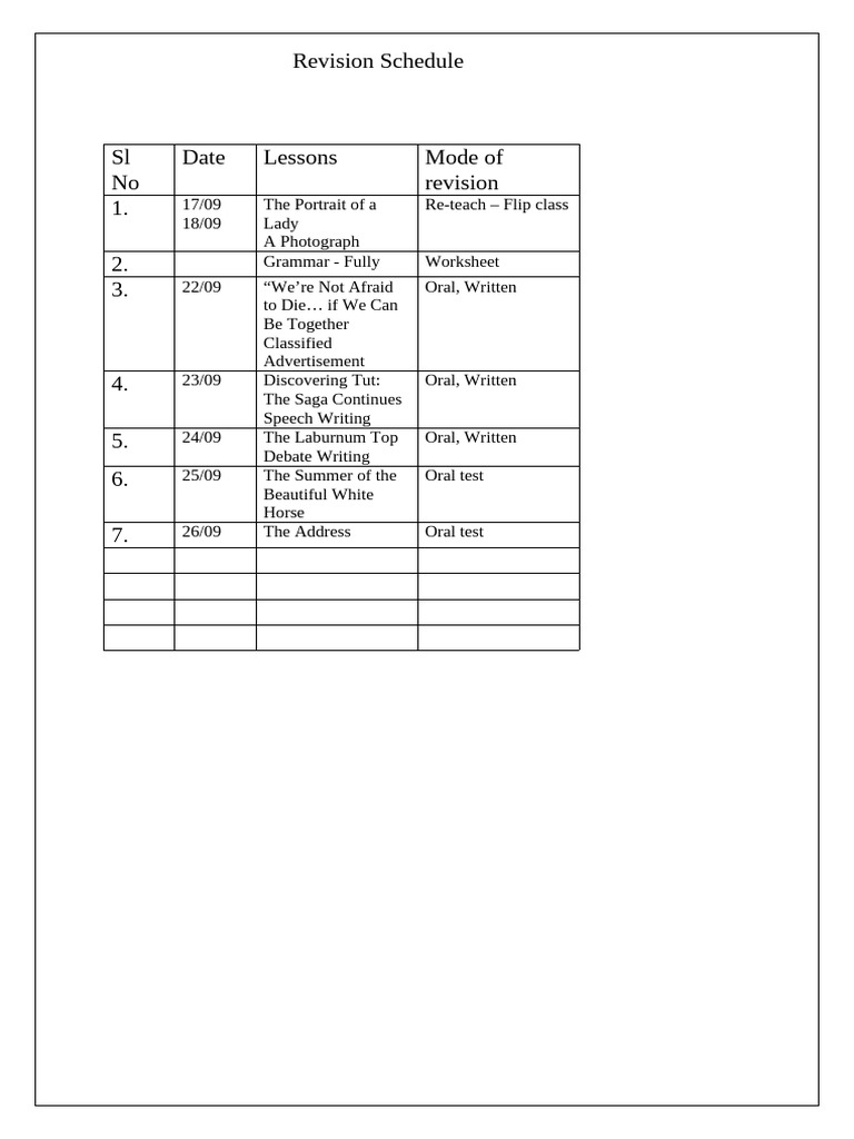 Term 1 Rev Schedule | PDF