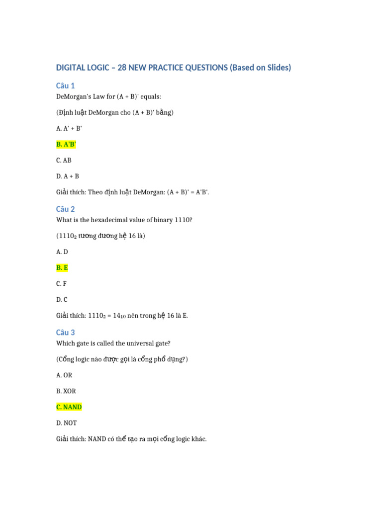 28 New Digital Logic Questions | PDF