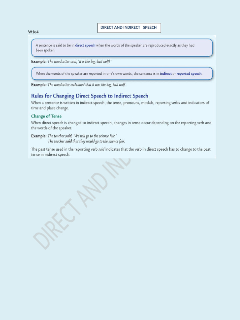 DIRECT AND INDIRECT SPEECH CLASS 8 | PDF