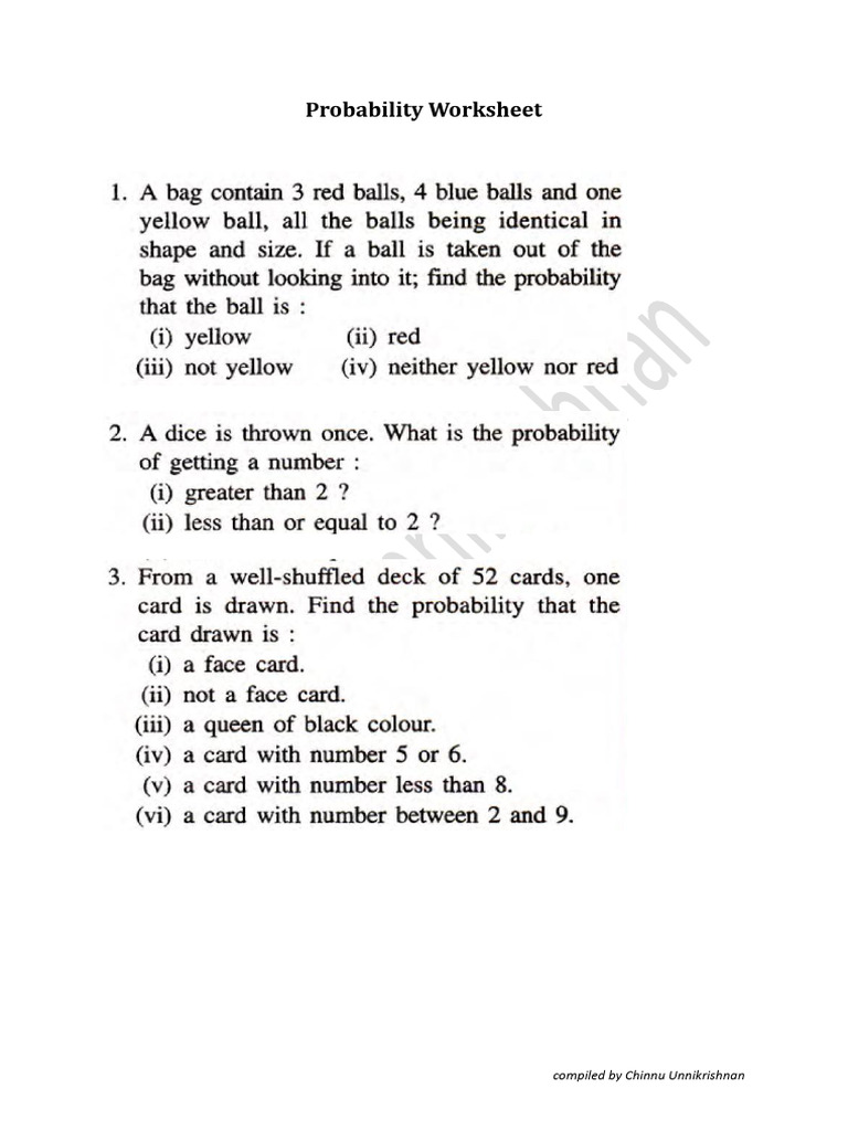 Probability Worksheet | PDF
