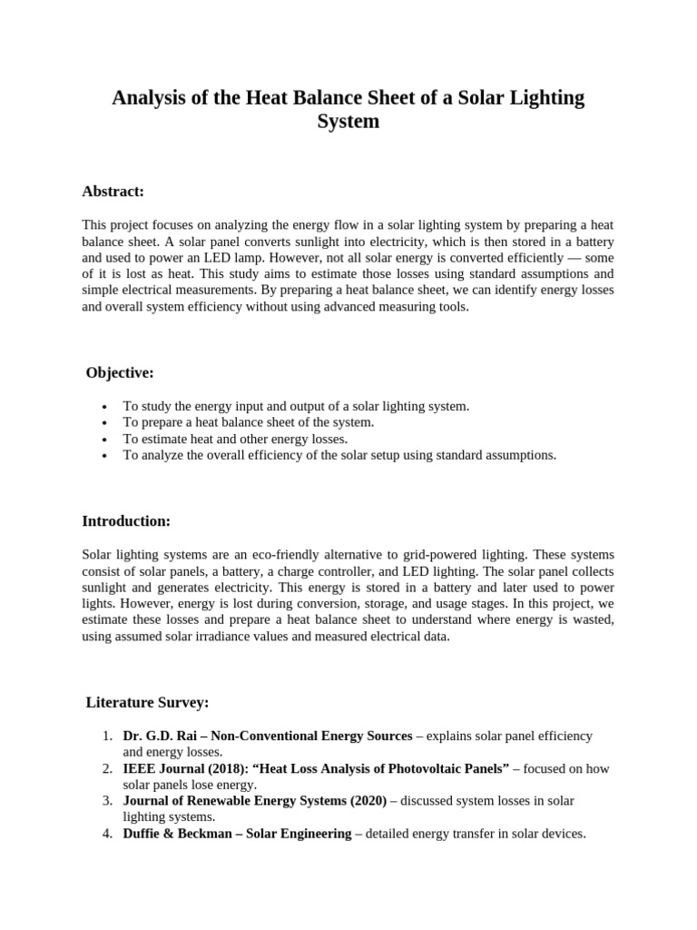 Analysis of the Heat Balance Sheet of a Solar Lighting | PDF | Solar ...