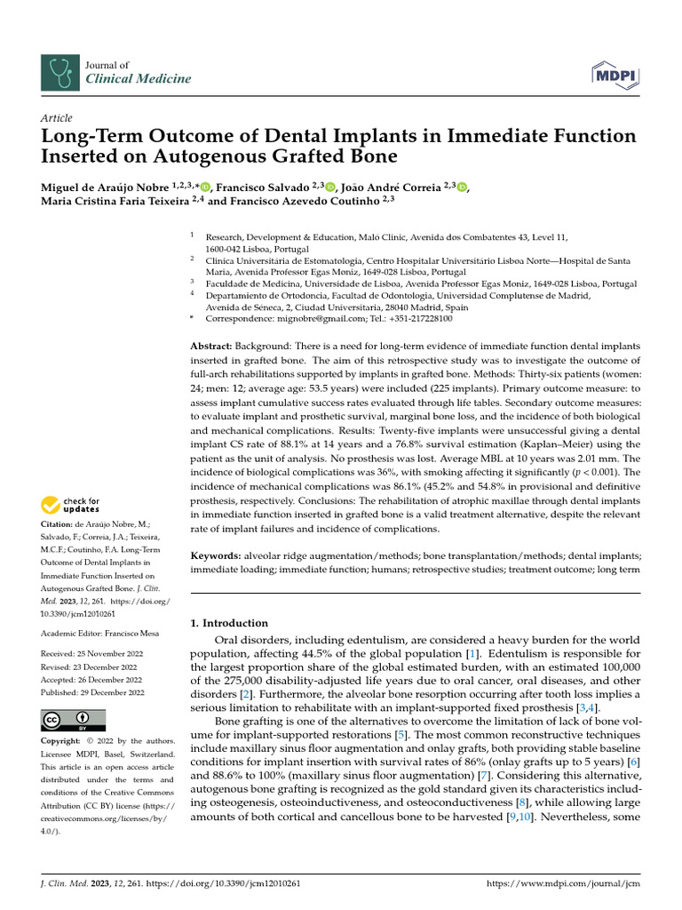 Long Term Outcome of Dental Implants in Immediate Function Jv36592x ...