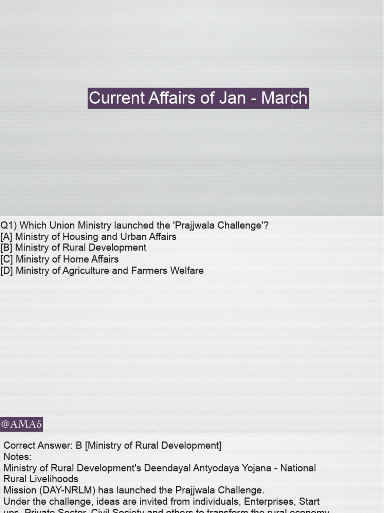 Current Affairs of Jan - March | PDF