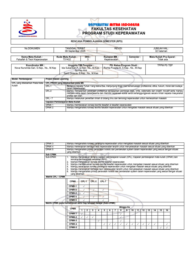 Rps Obe Falsafah Teori Kep Sesuai Template 2025 | PDF