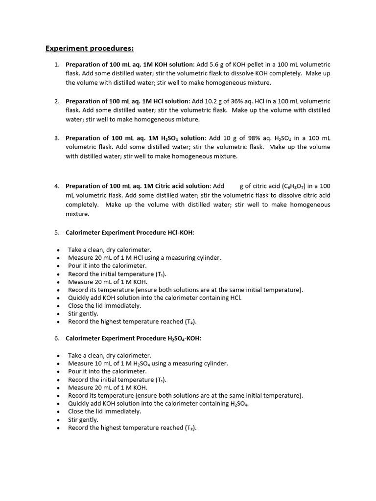 Experiment Procedures | PDF