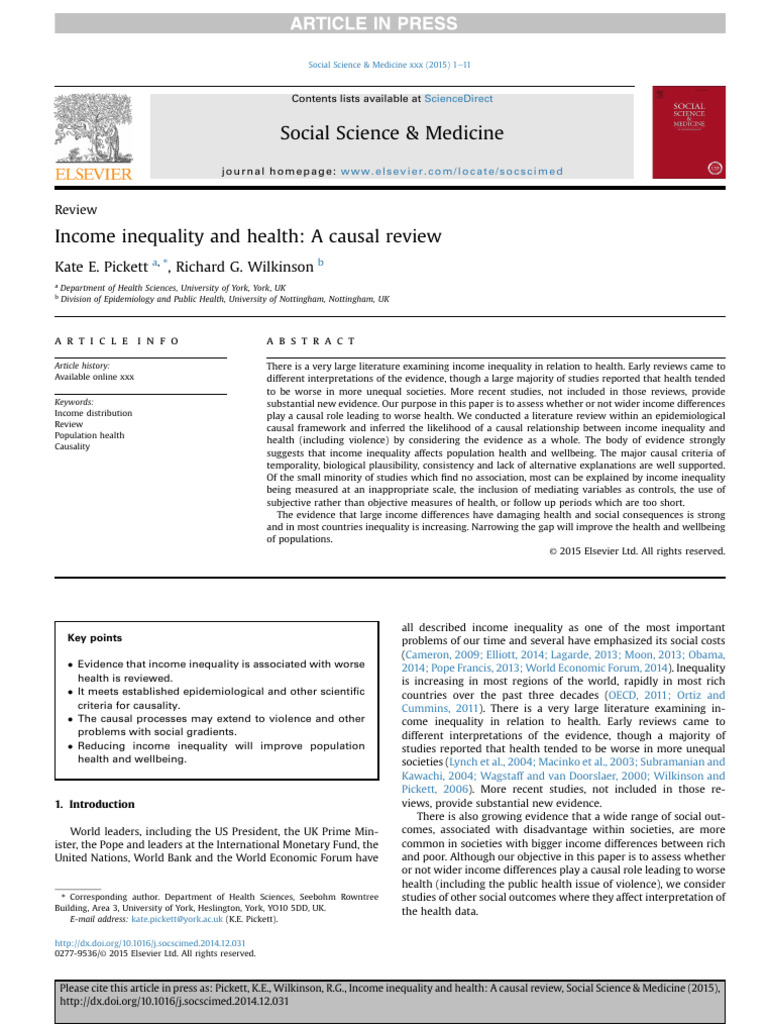 Income Inequality and Health - A Causal Review (2015) | PDF | Economic ...