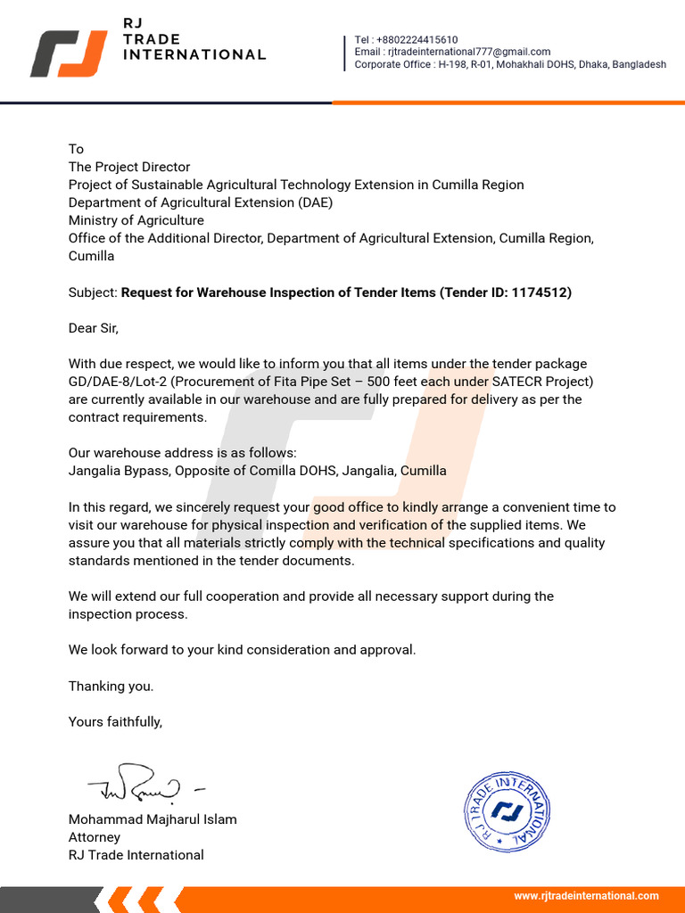Request for Warehouse Inspection Tender ID 1174512) | PDF