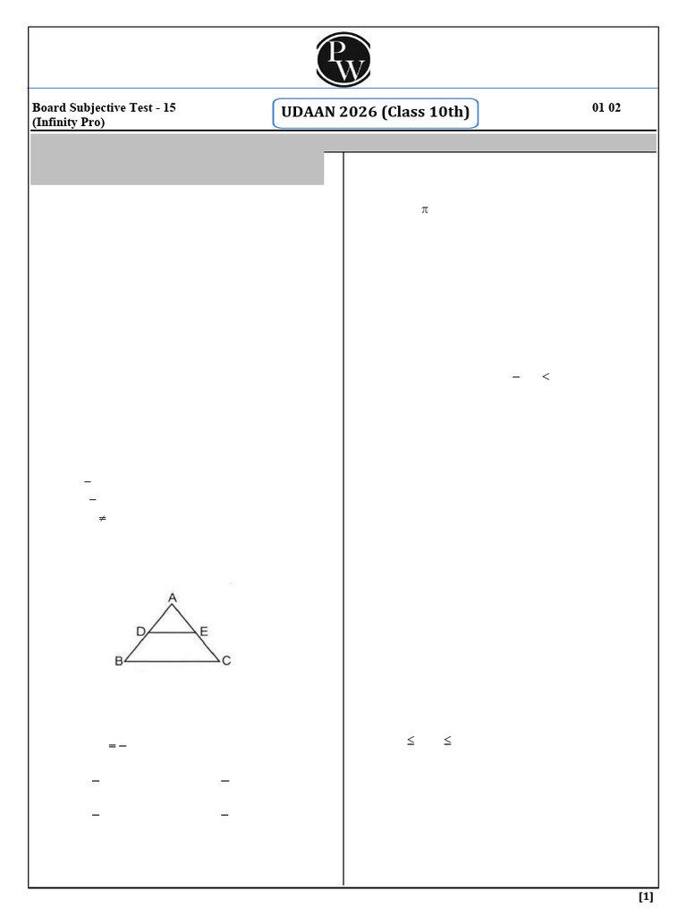Board Subjective Test 15 Maths (Infinity Pro) Question Paper.pdf | PDF ...