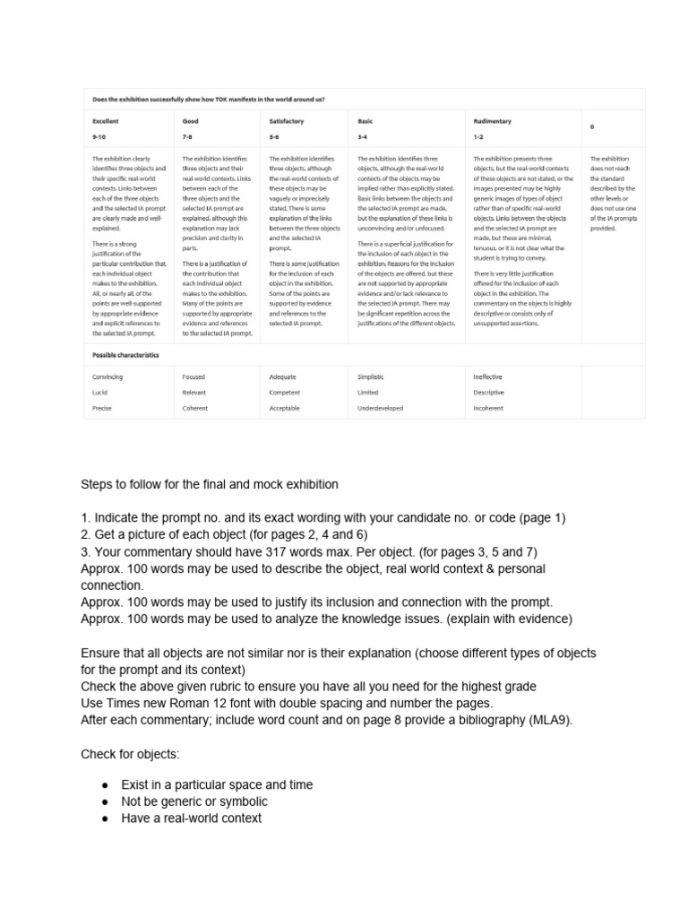 ToK Exhibition Structure and Rubric | PDF