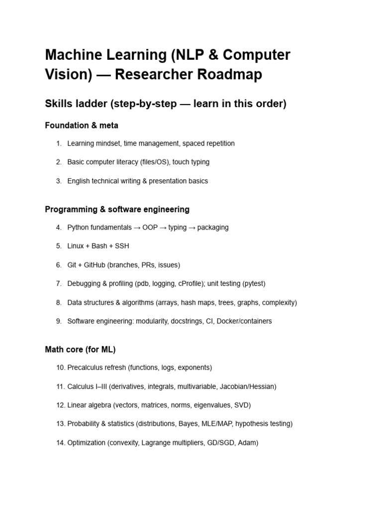 ML Researcher Roadmap - GPT | PDF | Machine Learning | Algorithms
