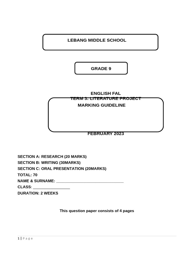 ENGLISH GRADE 9 PROJECT MEMO | PDF