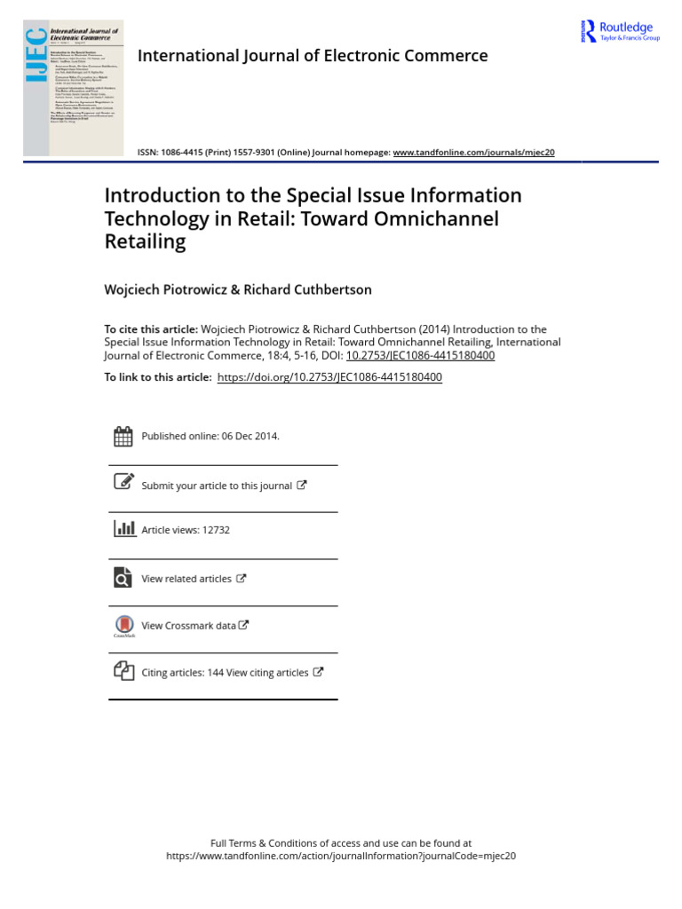 Introduction To The Special Issue Information Technology in Retail ...