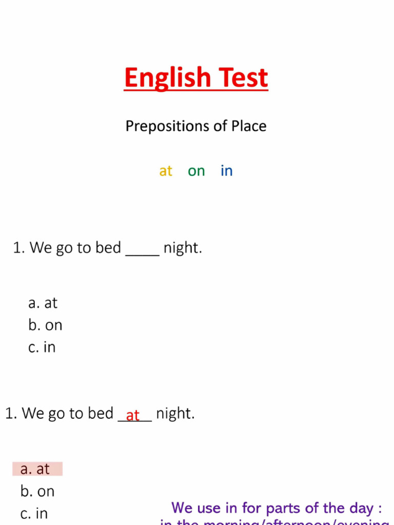 Preposition Test (Time) | PDF