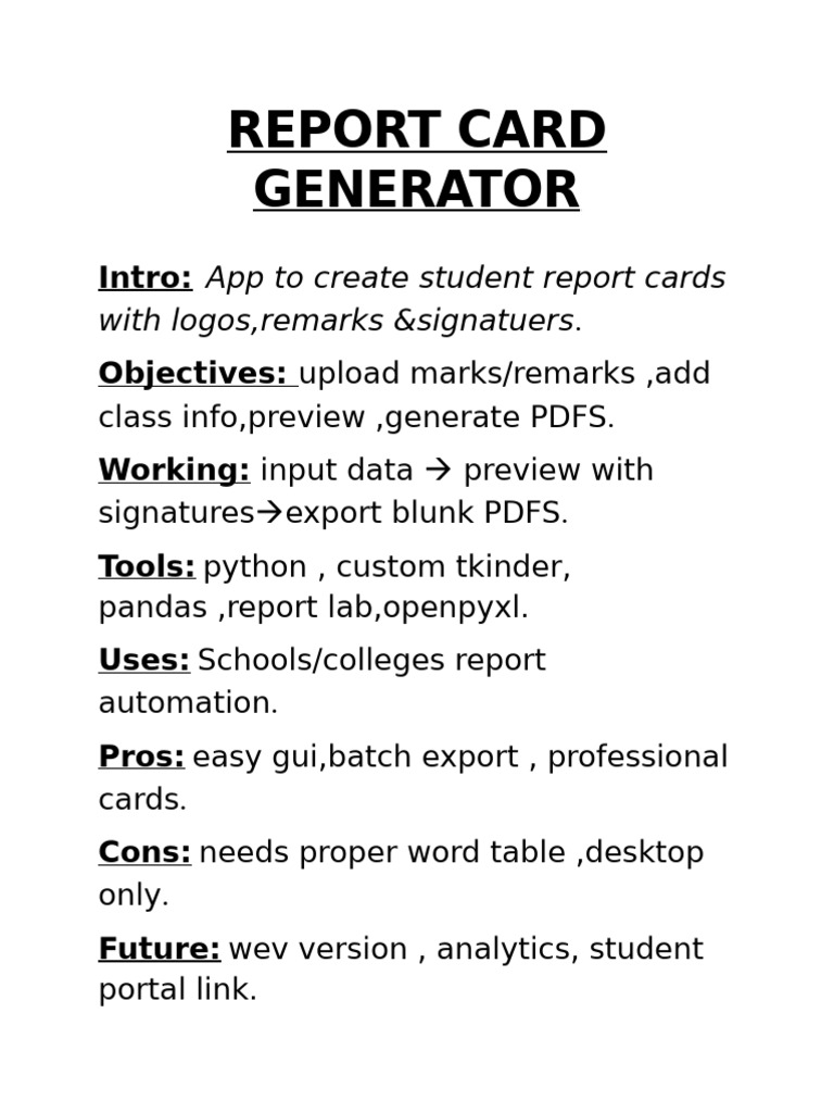 Report Card Generator | PDF