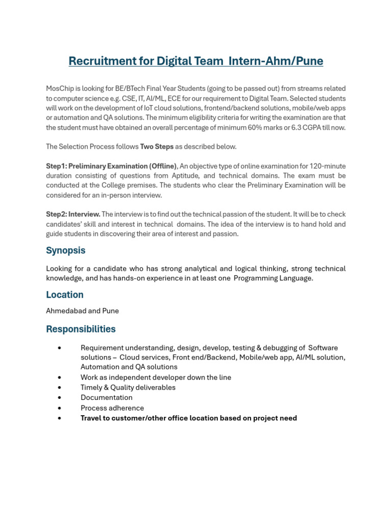 Job Description - Interns - Digital Team [0] | PDF | Microcontroller ...