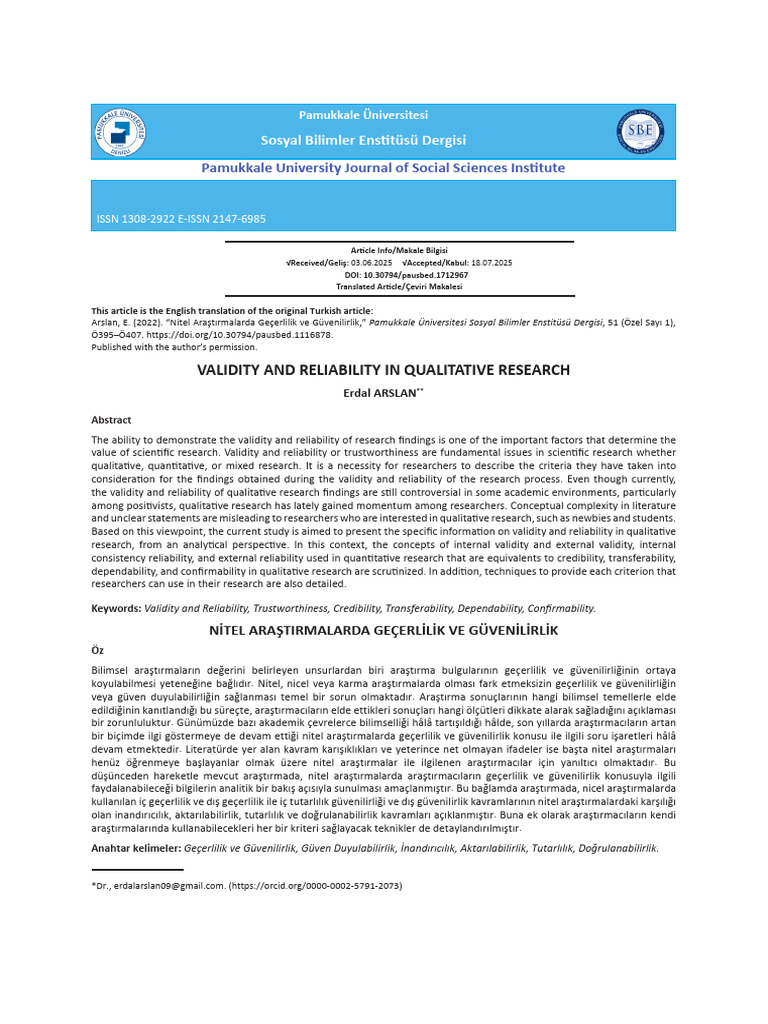 VALIDITY AND RELIABILITY RESEARCH | PDF