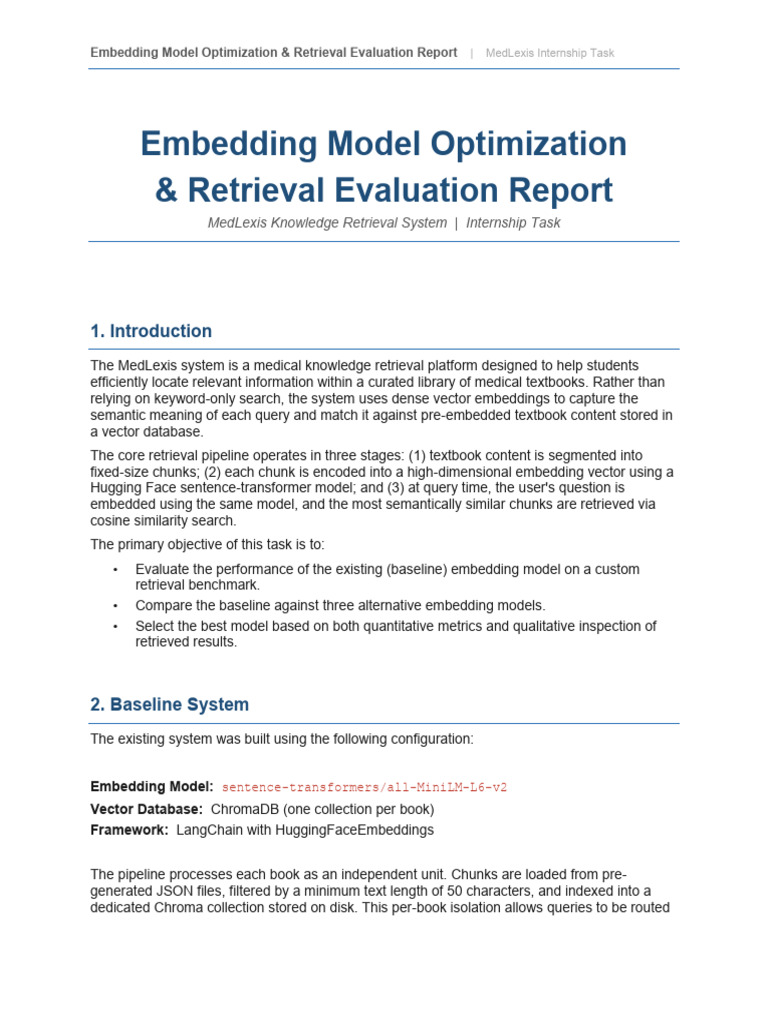 MedLexis Embedding Evaluation Report | PDF | Information Retrieval ...