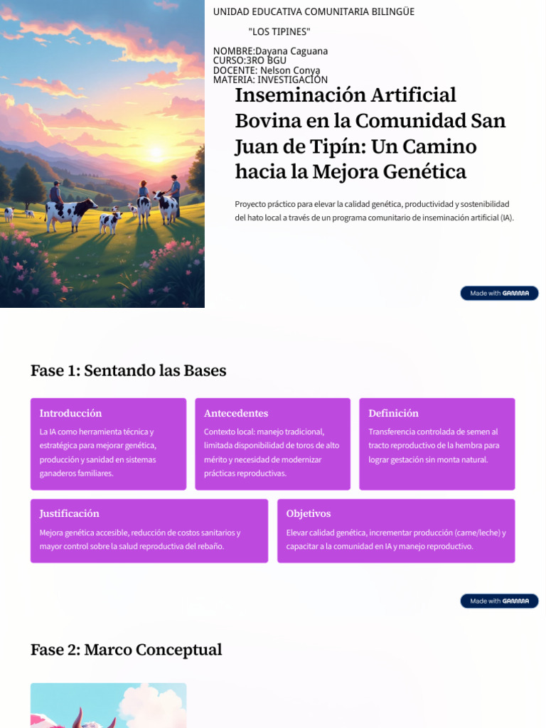 Inseminacion Artificial Bovina en La Comunidad San Juan de Tipin Un ...