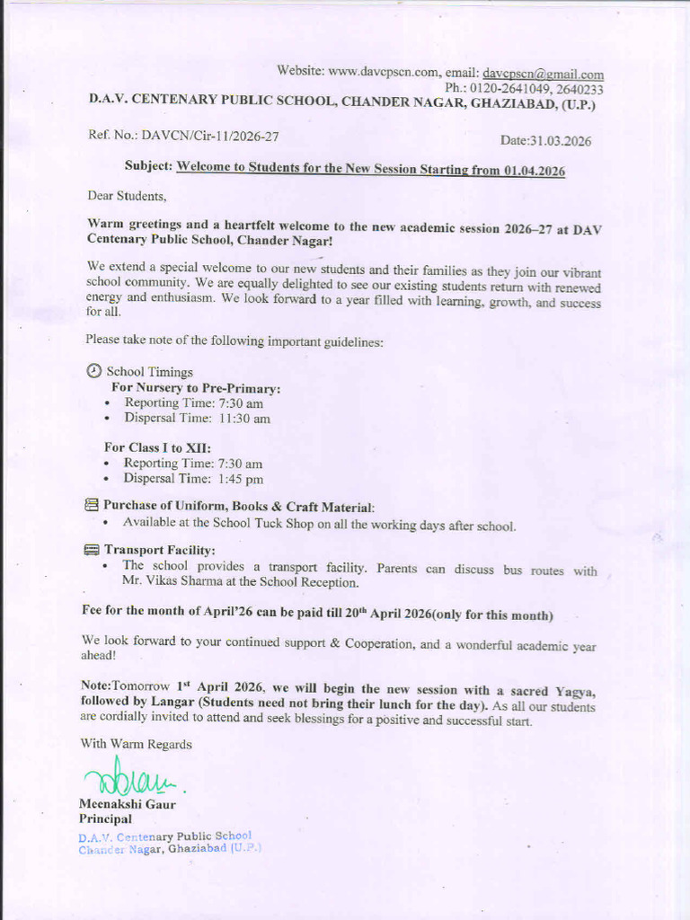 Circular Reg. New Session Starting From 01.04.2026 | PDF
