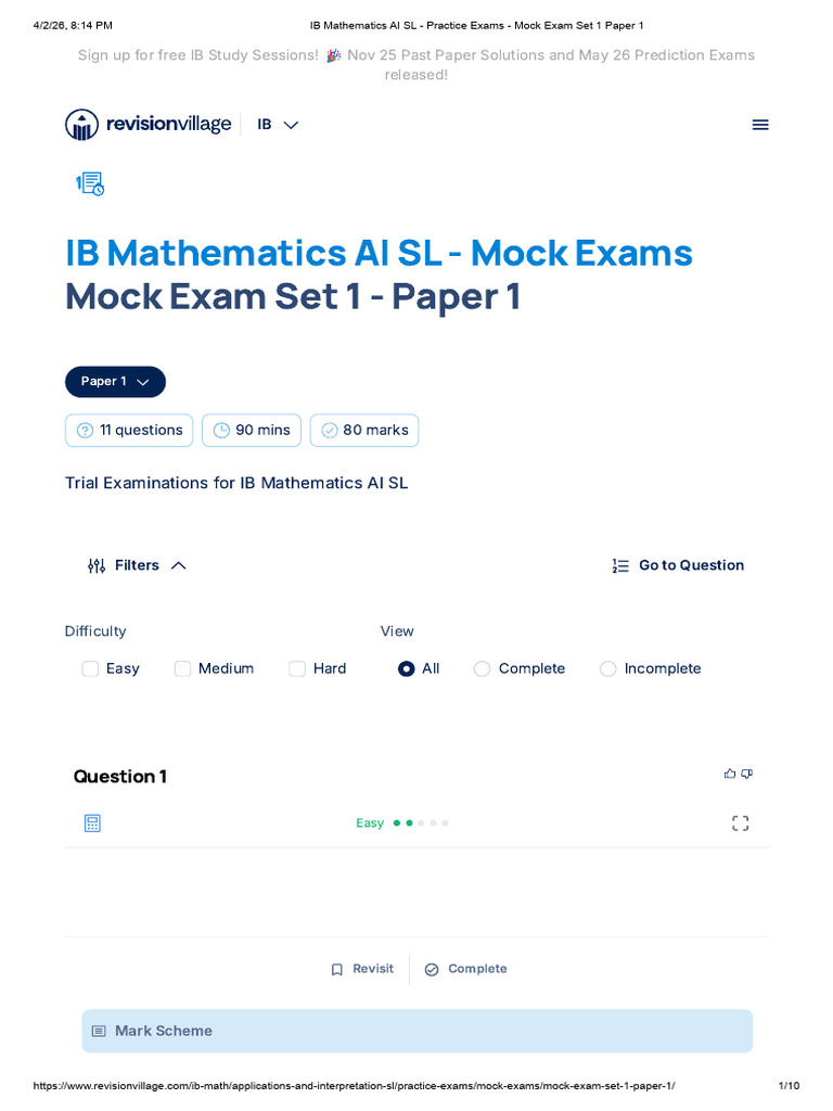 IB Mathematics AI SL - Practice Exams - Mock Exam Set 1 Paper 1 | PDF ...