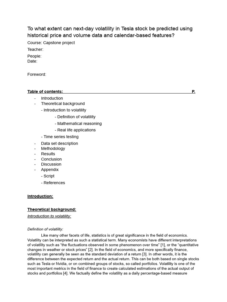Final Report - Capstone Project | PDF | Volatility (Finance) | Standard ...