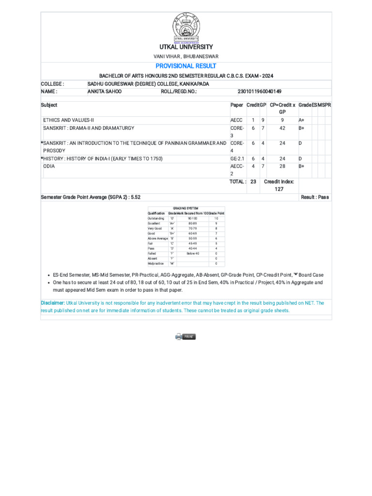 3rd Semester Result Ankita Sahio | PDF | Qualifications
