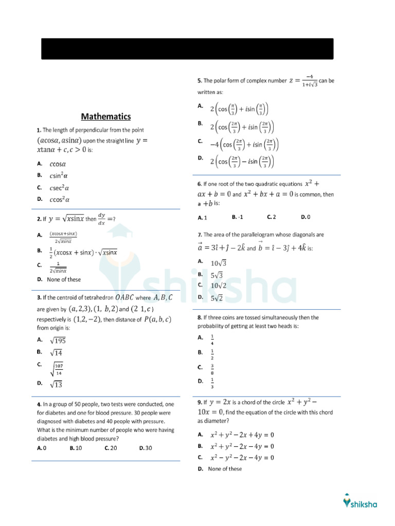 Manipal Practise Paper 2022 | PDF