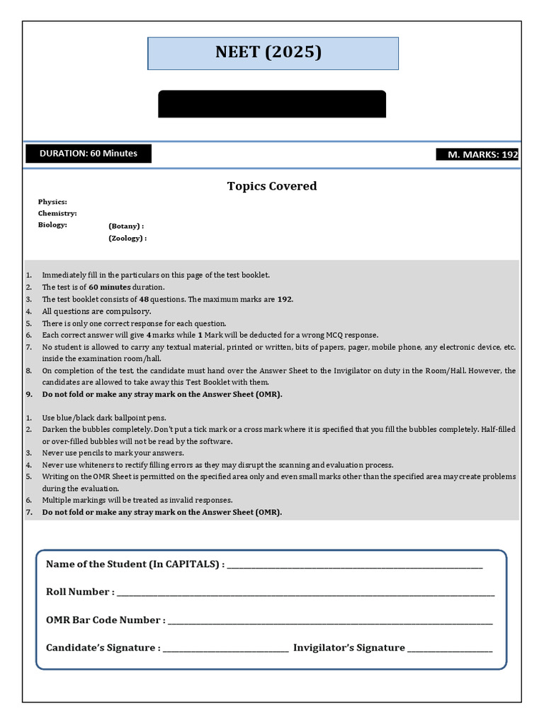 Short Practice Test 50 _ Test Paper | PDF | Physical Chemistry | Chemistry