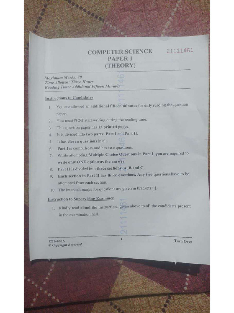 ISC Class 12 Computer Science Question Paper 2026 - 1774935415100 | PDF
