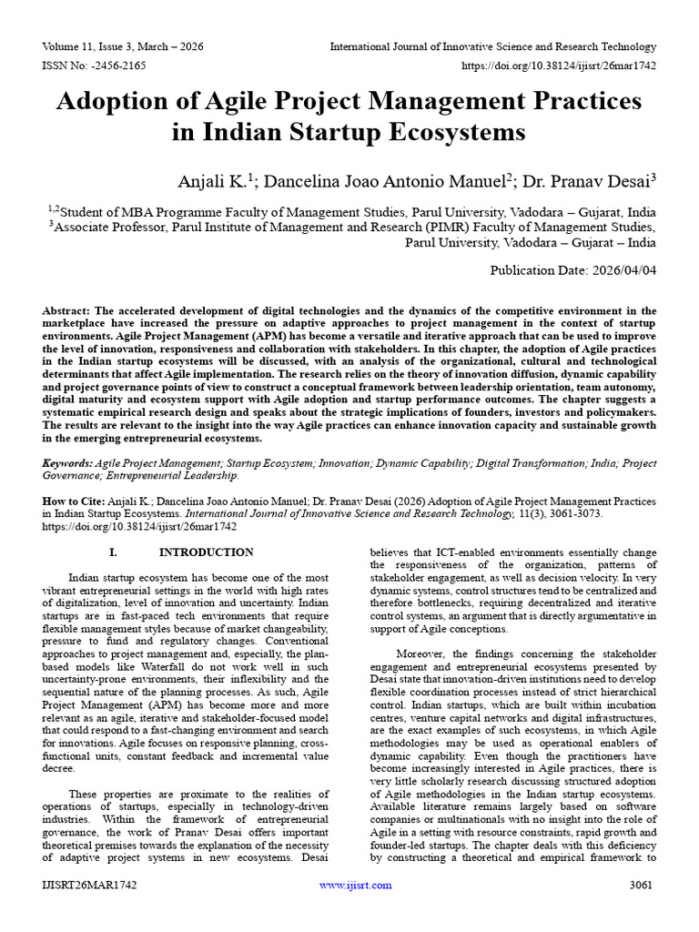 Adoption of Agile Project Management Practices in Indian Startup ...