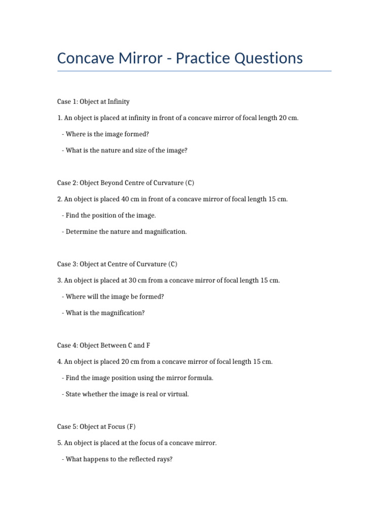 Concave Mirror Questions | PDF