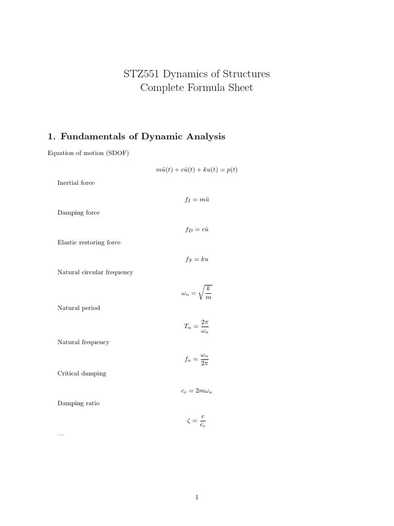 Dynamic Formulas Ch-1 To Ch-8 | PDF | Damping | Classical Mechanics